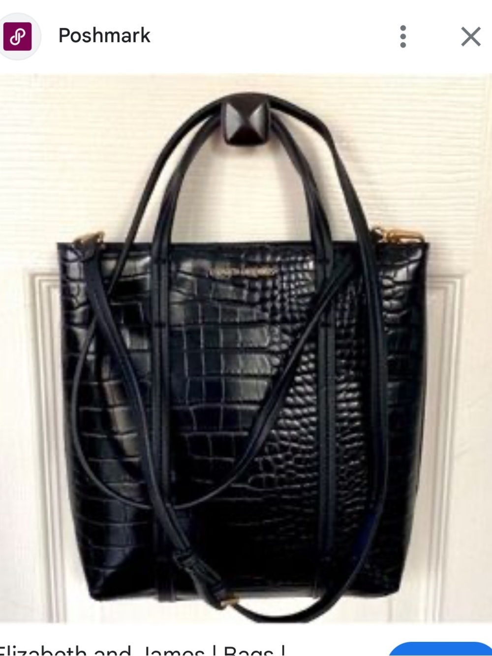 Elizabeth and James Black Croc-Embossed Structured Tote